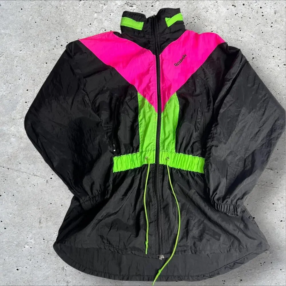 Vintage 80s Party Festival Reebok Zip Up Jacket Windbreaker Size‎ S